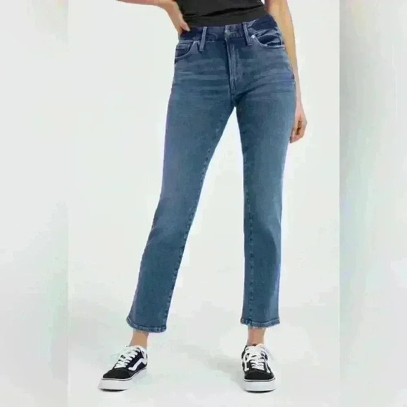GOOD American Good Straight Legs  Raw Hem High Waist Jeans Size 4/27 - Picture 1 of 10